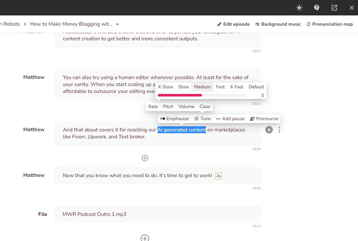 Adjusting Text-to-speech Rate, Pitch, Volume, Tone, etc