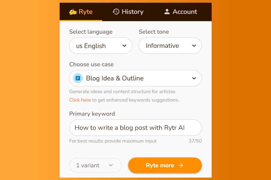 How to write a blog post with Rytr AI writing software