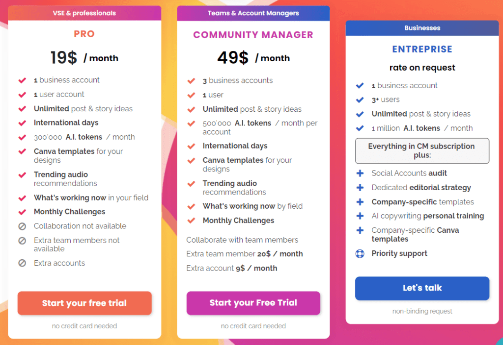 Rapidely Pricing and Plans - Pro, Community Manager, and Enterprise